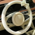 thumbnail image 6 of 15 Inches Cute Bow Steering Wheel Protective Cover Vintage Lace Car Steering Wheel Cover for Women Car Interior Decor Accessories, Beige, 6 of 9