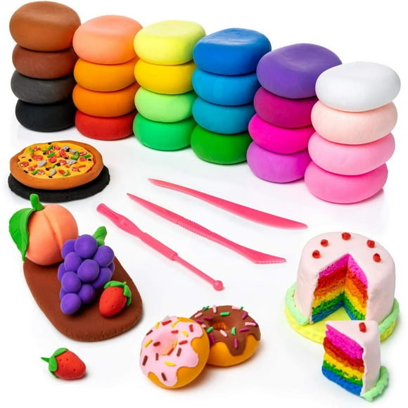 Fuebueo Magic Clay - Air Dry Clay 24 Colors DIY Model Magic Clay, Molding Clay Kit with Tools, Non-Sticky Soft and Super Light, Arts and Crafts Gift for Boys Girls Kids