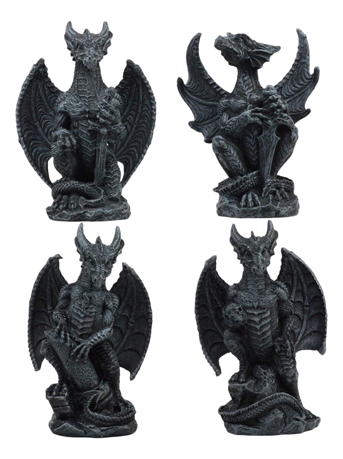 Faux Stone Fantasy Sentinel Guardian Dragons Statue Set Of 4 Dragon Miniatures