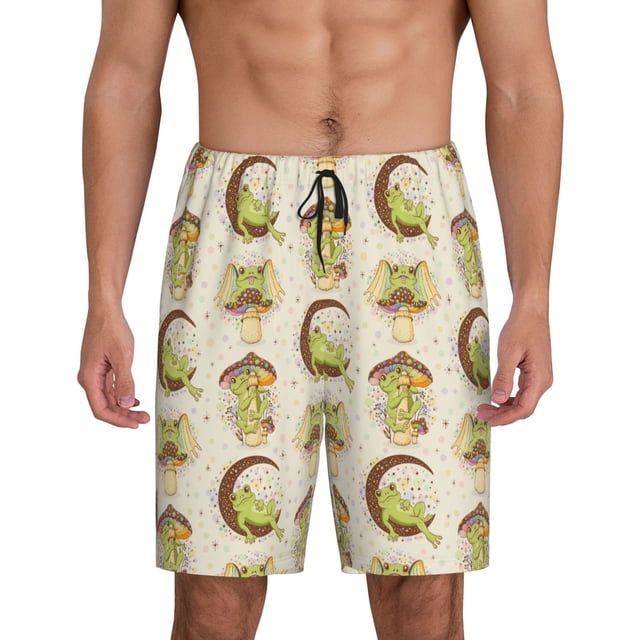 Balery Frogs Pantalones cortos de pijama de punto de algodón para hombre con cinturilla y bolsillos-3X-Large