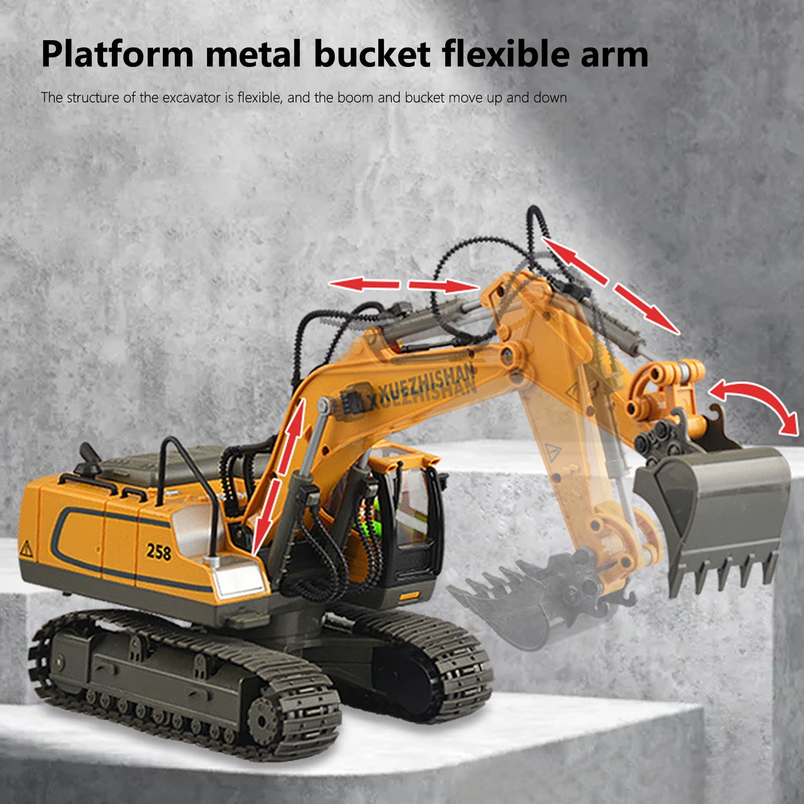 MeetYTOYS Christmas Remote Control Excavator RC Toy 1:20 RC Excavator Toy Alloy Construction Tractor,11 Channel Rechargeable RC Truck With Lights Sounds 2.4Ghz Transmitter