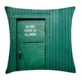 thumbnail image 1 of Farm House Decor Throw Pillow Cushion Cover, Monochrome Vintage Local Iris Pub Rustic Door with Warning Phrase Culture Photo, Decorative Square Accent Pillow Case, 18 X 18 Inches, Teal, by Ambesonne, 1 of 2