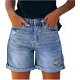 thumbnail image 2 of Jeans Shorts Damen High Waist Denim Bermuda Shorts Destroyed Style Weite Bein Kurze Hose Blau S, 2 of 2