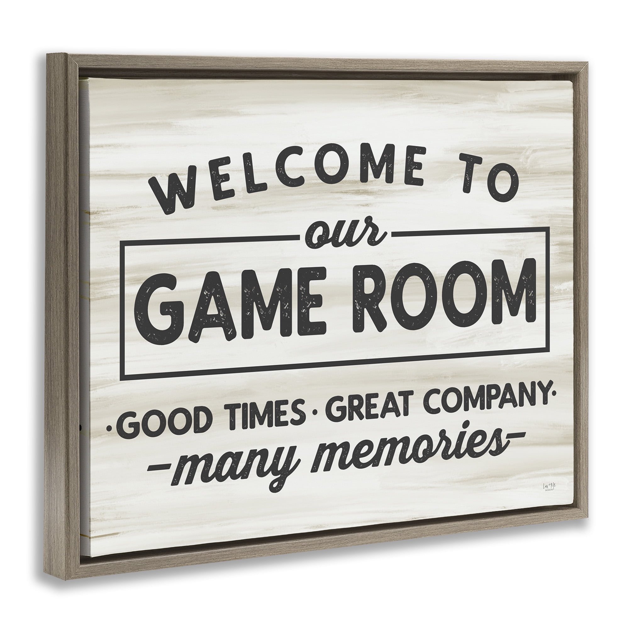 Stupell Industries Welcome To Game Room Beauty & Fashion Painting Brown Floater Framed Canvas Art Print Wall Art, 21 x 17