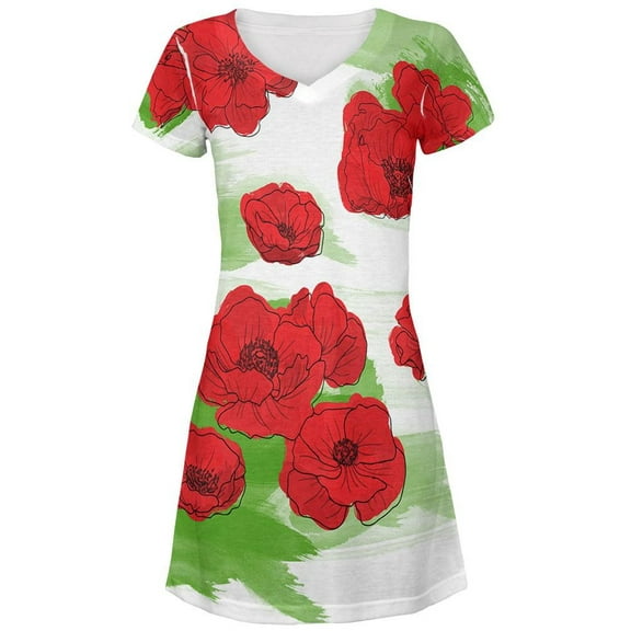 Artist Watercolor Poppies All Over Juniors Beach Cover-Up Dress Multi LG