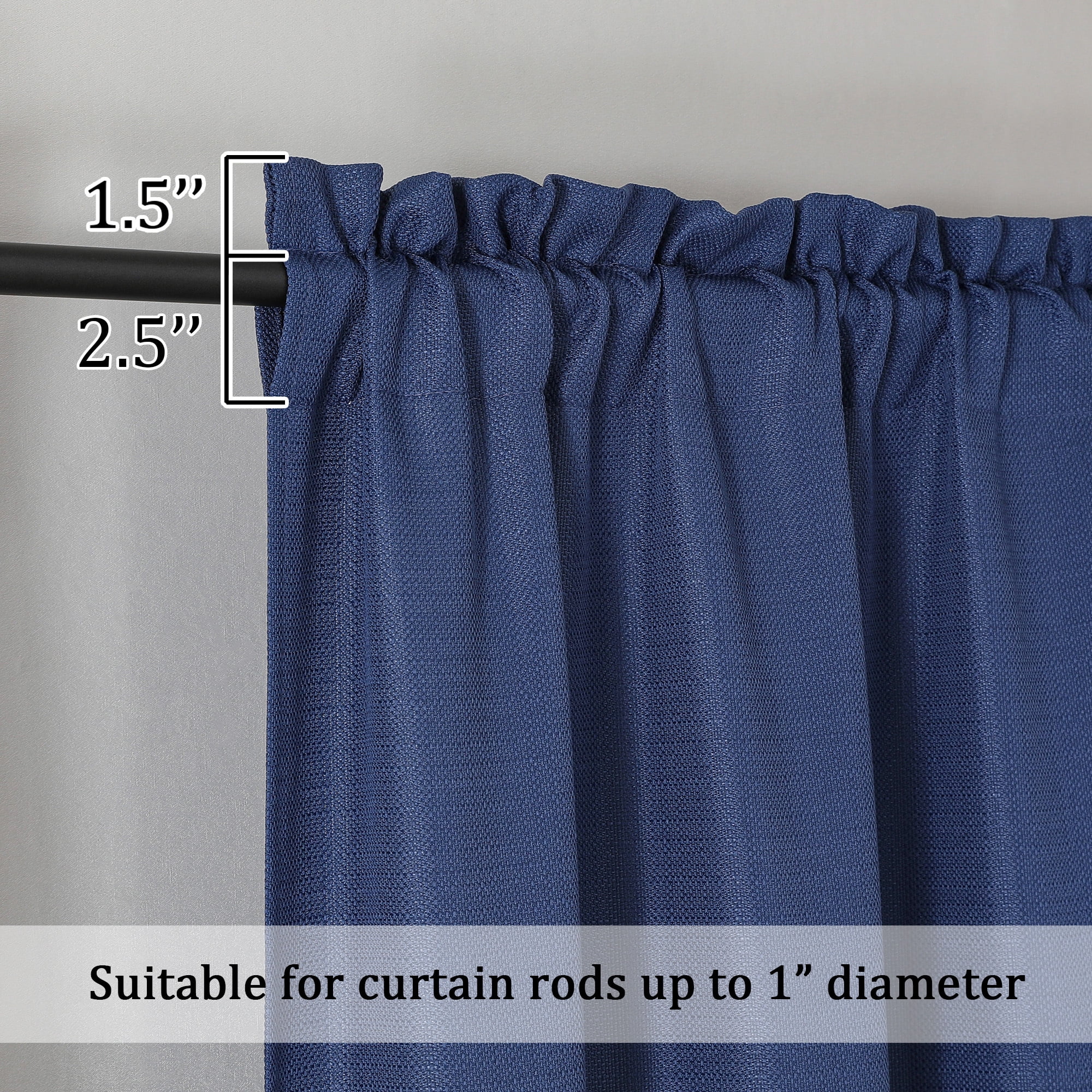 OVZME Bethany Blue Curtains Tier 36 Inch Length 2 Panels, Soft Airy Solid Faux Linen Textured Short Curtains for Bedroom, Small Basement Bathroom Window Curtain with Rod Pocket, Each 30"Wx36"L