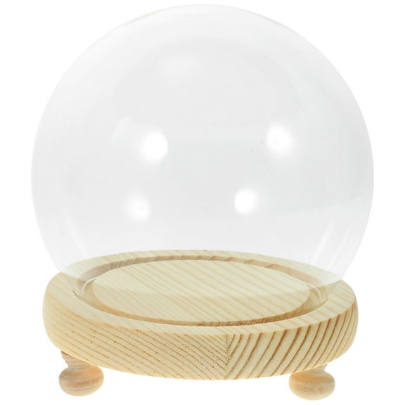 PBPBOX Clear Glass Dome Showcase Round Display Enclosure for Small Items Multi Glass and Wood 1Pack