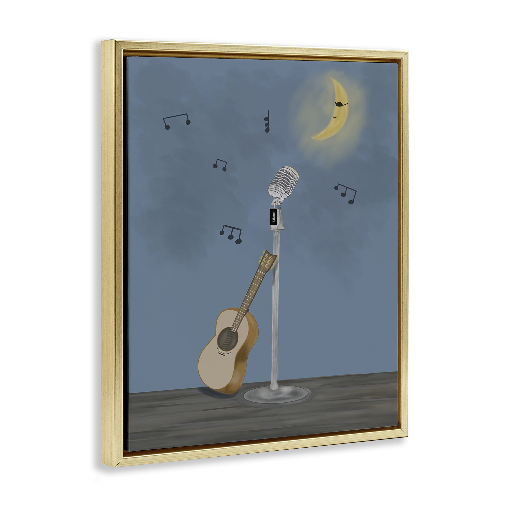 Stupell Industries Music And Moon Stage Gold Framed Floater Canvas Wall Art, design by Leslie Hermosa
