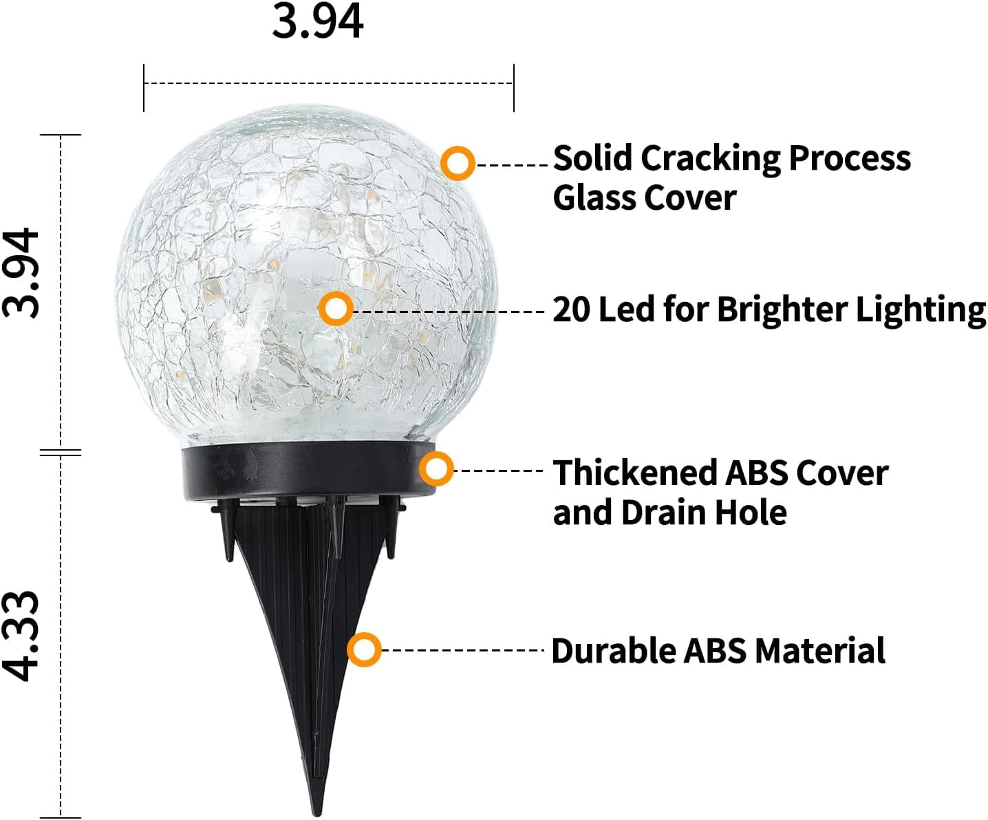 Solar Ball Light Outdoor Waterproof Solar Ball for Garden Cracked Glass Ball Light Outdoor Solar Ball for Outdoor Decoration Patio and Courtyard Lawn Backyard Decoration