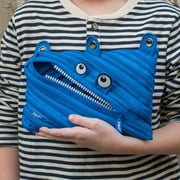 ZIPIT Monster 3-Ring Binder Pencil Pouch, Large Capacity Pen Case for Kids and Teens, Made of One Long Zipper! (Blue)