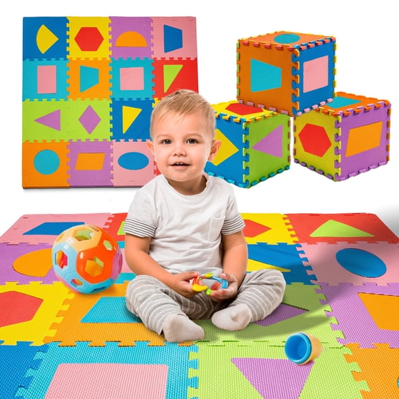 Toyvelt EVA Foam Puzzle Play Mat, Shapes, Anti Slip,16 Tiles, 48"x48"