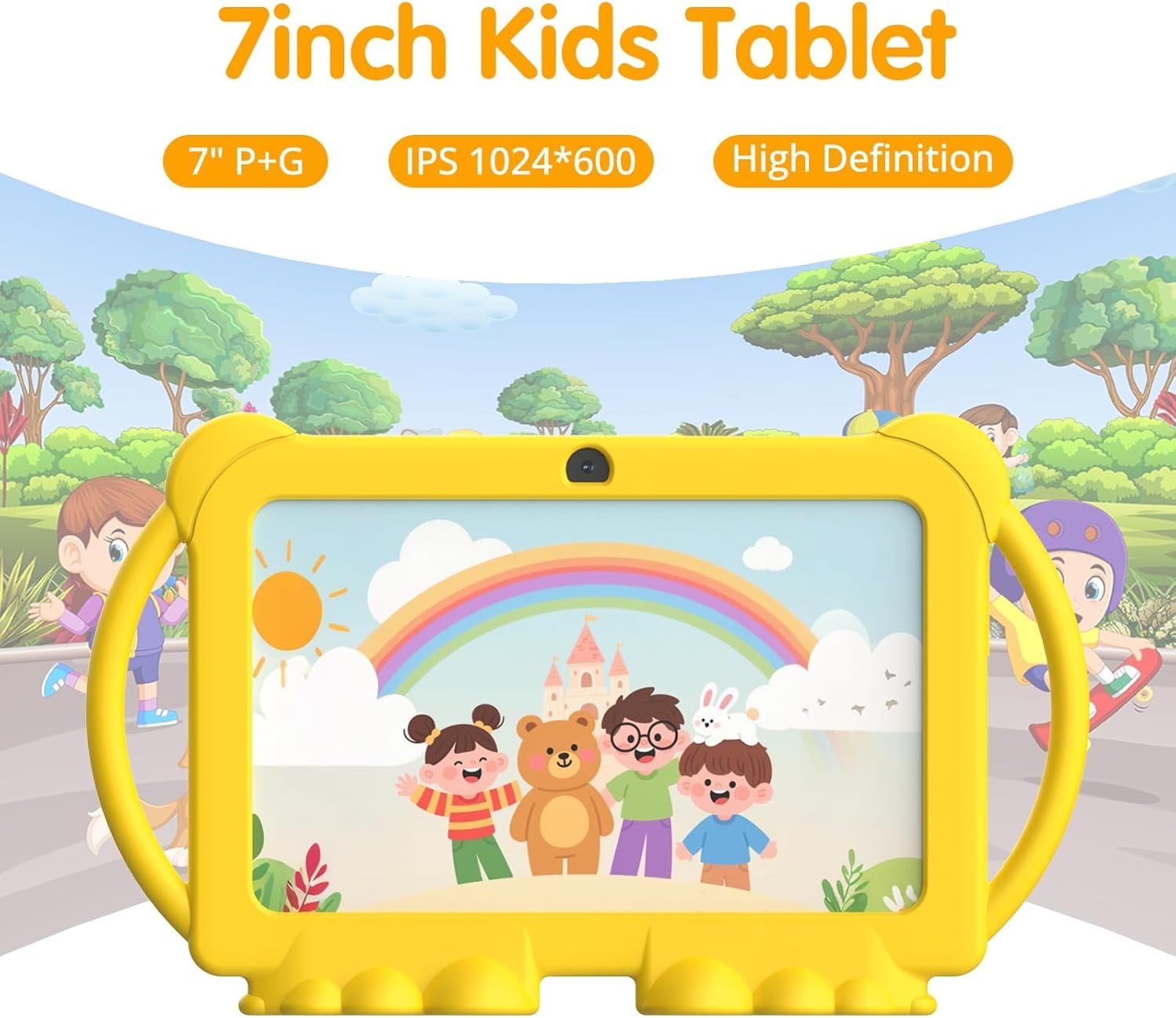 Kids Tablet 7 inch, Android Tablet for Kids, 4GB RAM 32GB ROM Toddler Tablet, Bluetooth IPS Screen Parental Control Dual Camera, with Shockproof Case for Educational Games, Tablets for Girls & Boys