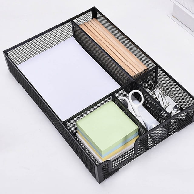 Cesta De Almacenamiento Organizadora De Escritorio De Malla Metálica, Resistente Para Evitar Resbalones, Diseño Abierto Multiusos, Bandeja Organizadora De Escritorio De Malla