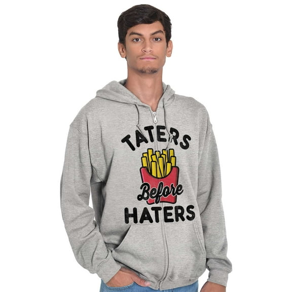 Taters Before Haters French Fries Unisex Fleece Graphic Zip Up Hoodie Brisco Brands 2X