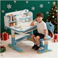 thumbnail image 2 of Floseru 【US Shipped】 Kids Functional Desk and Chair Set, Study Desk for Children with Chair, Kids Desk and Chair Set,Height Adjustable Children School Study Desk with Storage Drawer for Boys Girls, 2 of 10