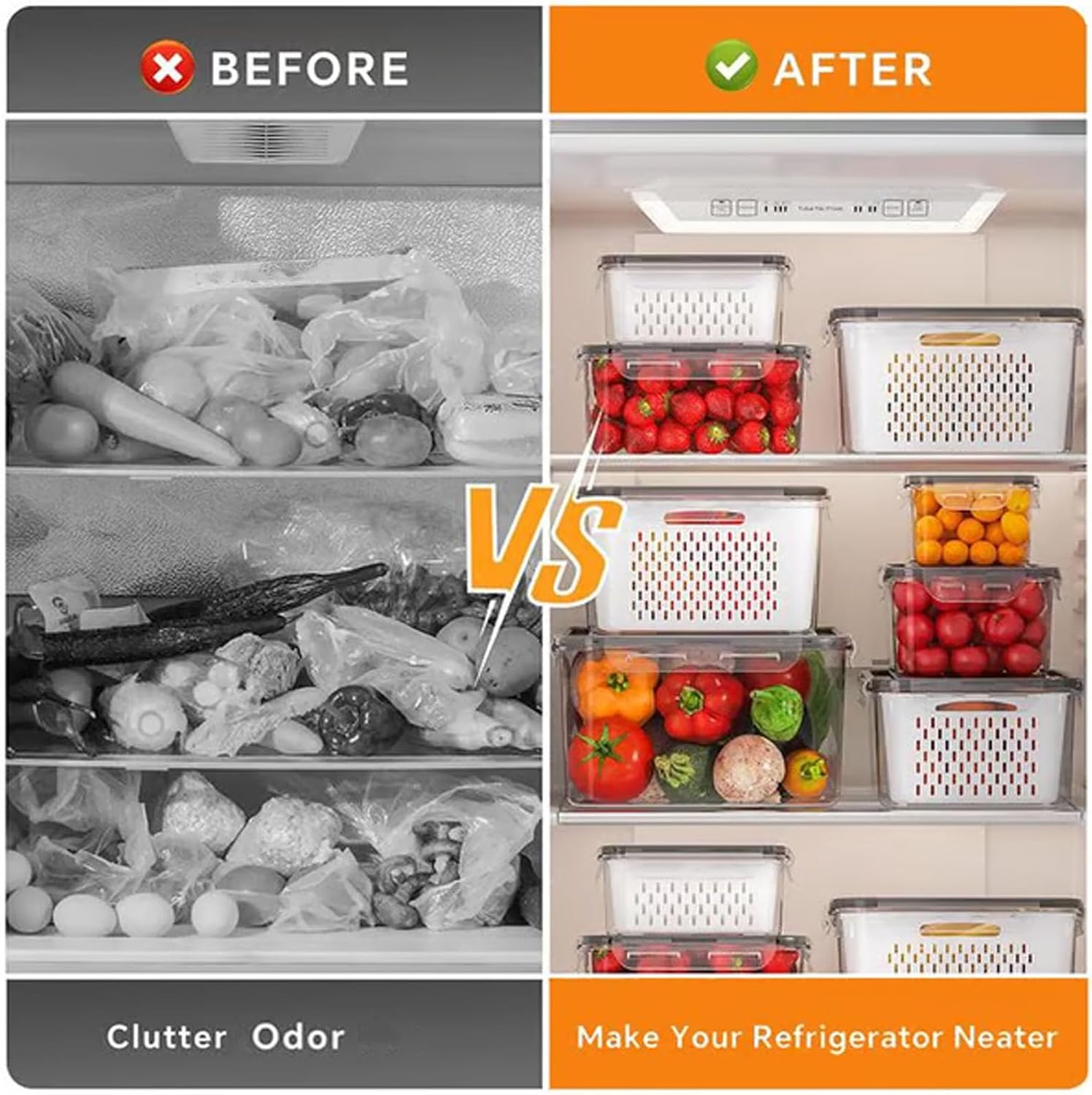 KANOHENO Food Storage Box - Clear Plastic Berry Basket for Fridge w/ Removable Lid ,Ventilated Double-Layer Drainage Design , Fruit & Vegetable Storage Containers for Indoor/Outdoor Use