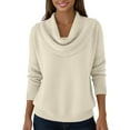thumbnail image 5 of Cozy Sweaters for Women Knitted Casual Loose Pullover Fashion Cowl Neck Long Sleeve Fall Winter Clothes Trendy Tops Beige M, 5 of 5