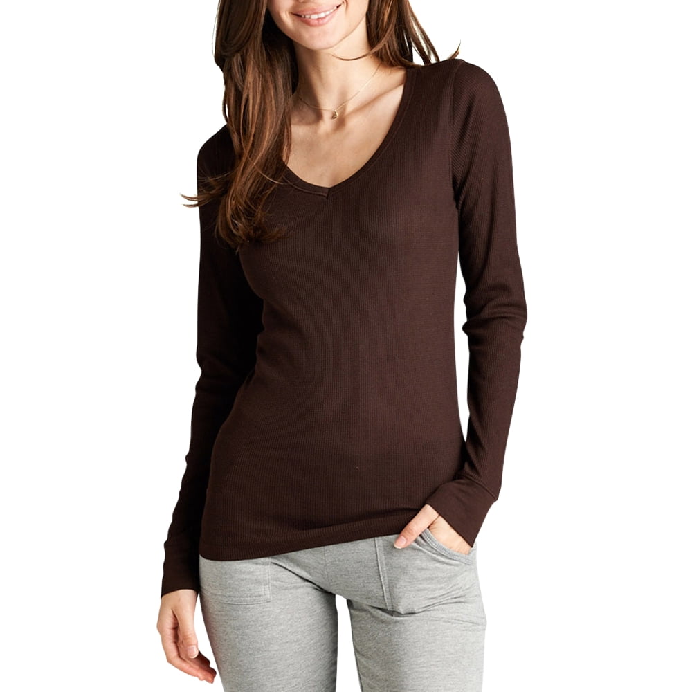 TheLovely Women Long Sleeve VNeck Thermal Tee Shirt Top Walmart