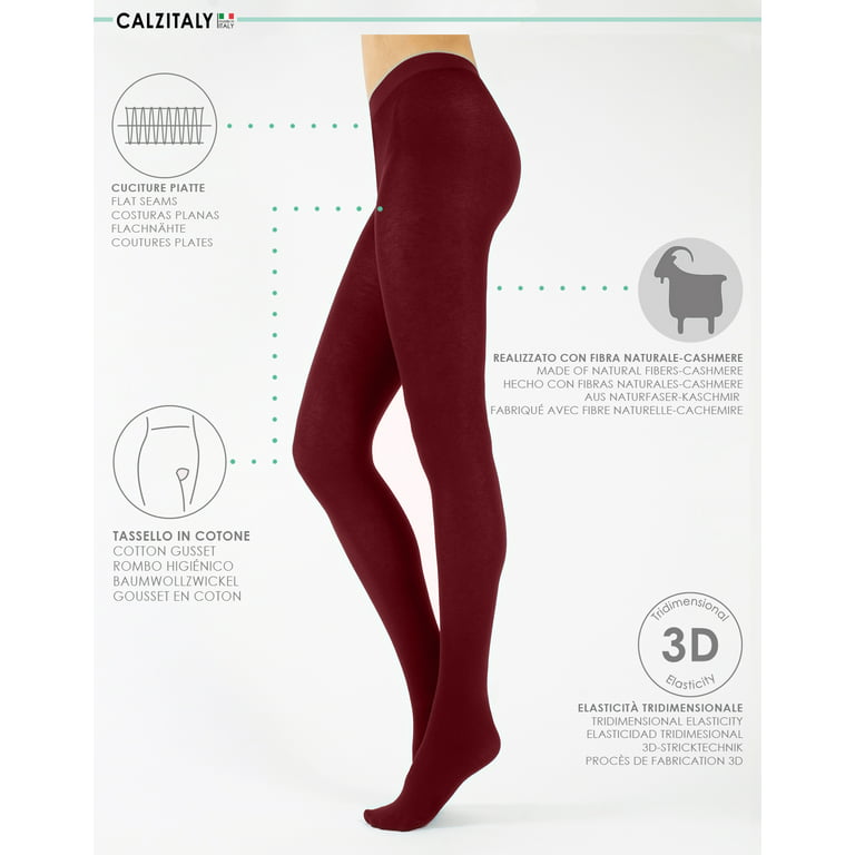 CALZITALY - Cashmere Wool Tights – Fleece Lined Warm Pantyhose for Women –  150 DEN (L, Wine) 