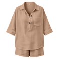 thumbnail image 5 of Women's 2 Piece Linen Short Set V Neck 3/4 Sleeve Oversized Beach Vacation, 5 of 9