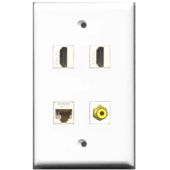 RiteAV - 2 Port HDMI 1 Port RCA Yellow 1 Port Cat6 Ethernet White Wall Plate