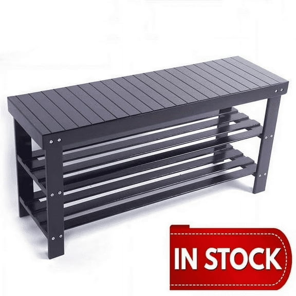 3 Tier Solid Wood Shoe Bench, Entryway Shoe Rack Organizer Bedroom Living Room Kitchen Hallway