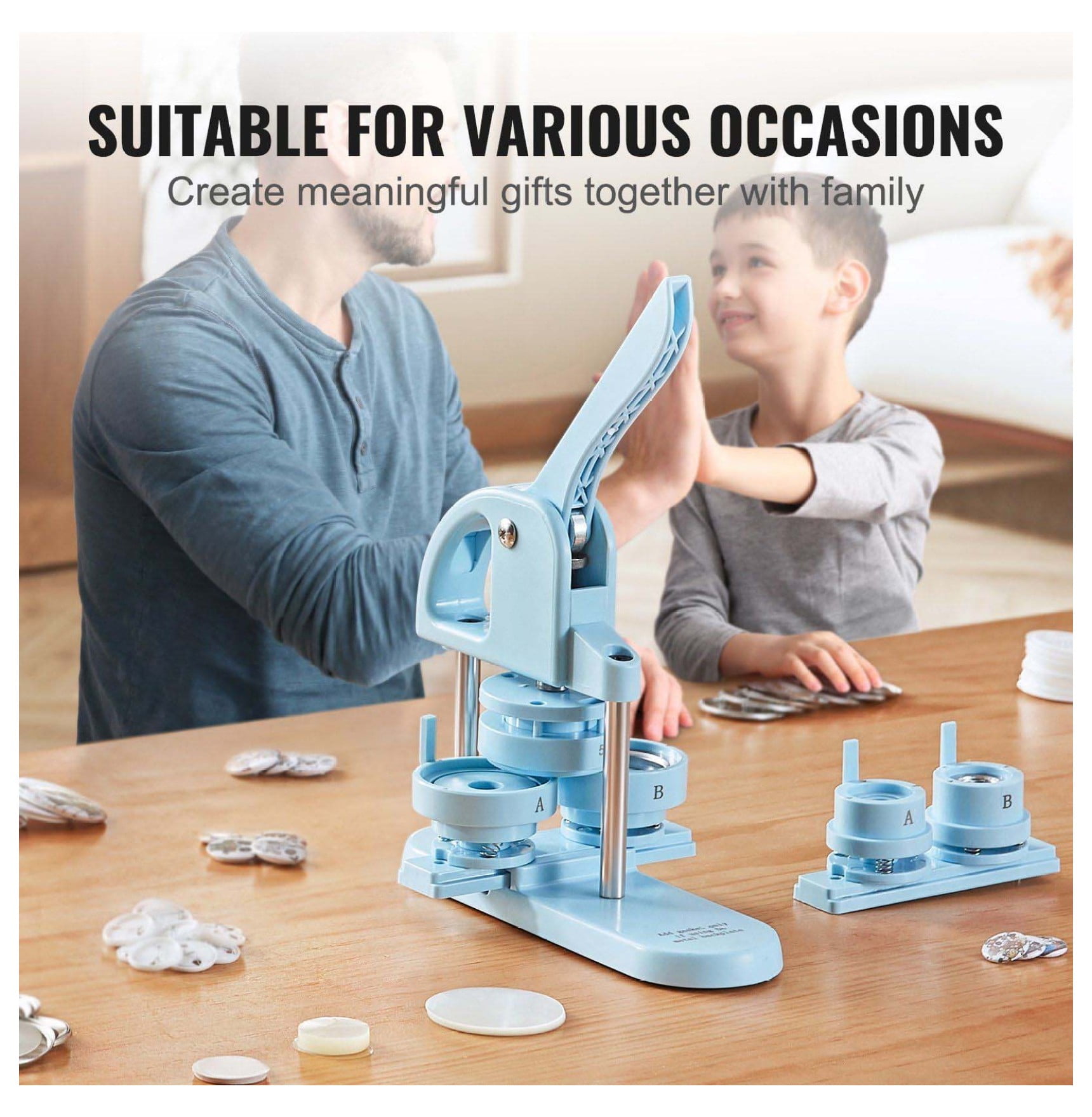 Button Maker Machine, 1/1.25/2.28 inch Pin Maker Kit - 300pcs Parts & Panda Magic Book - DIY Crafts, Gifts for Kids, Blue