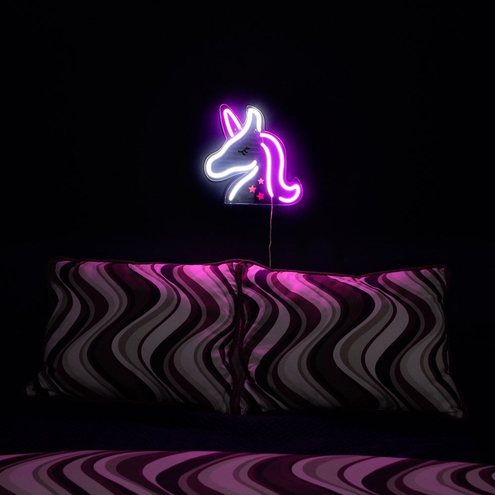 Isaac Jacobs 13" x 13" LED Neon Sign Pink and White Unicorn Wall Sign