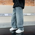 thumbnail image 6 of Boy's Casual Straight Leg Baggy Jeans Elastic Waist Loose Denim Cargo Pants with Pockets for 4-14 Years, 6 of 6
