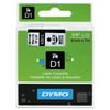 "DYMO D1 High-Performance Polyester Removable Label Tape, 1/4"" x 23 ft, Black on White"