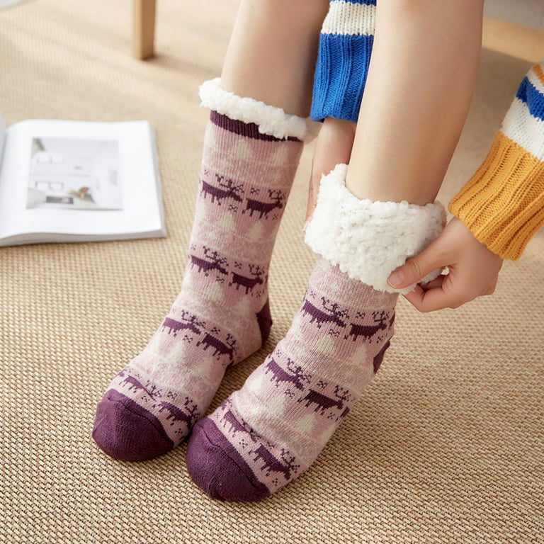Men's Women's Winter Thermal Fleece Lining Knit Slipper Socks Soft Warm  Cozy Fuzzy Fluffy Christmas Non Slip Socks 