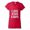 thumbnail image 2 of Wild Bobby I Love Jesus & Naps Inspirational/Christian Women Standard V-Neck Tee, Red, X-Large, 2 of 6