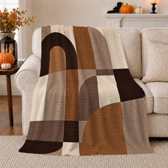 Geometric Fall, Cozy Friendship Quote Scene, Warm Flannel Blanket for Living Room and Reading Nook with Detailed Artwork, Art Lovers Thanksgiving Gift, Artistic Home Decor