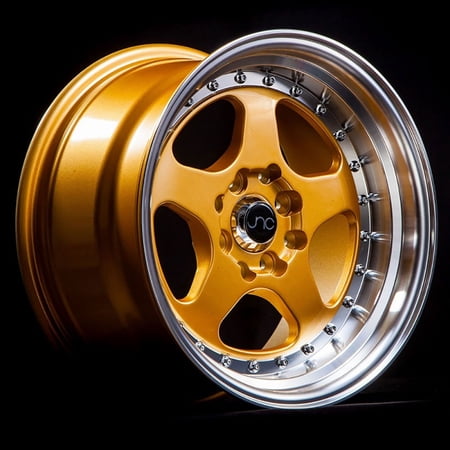 For 15x8 inch (1 Single Wheel Only) JNC Wheels - 15" JNC010 Gold Machined Lip Rim - 4x100/4x114.3 JNC Wheels-24759543750