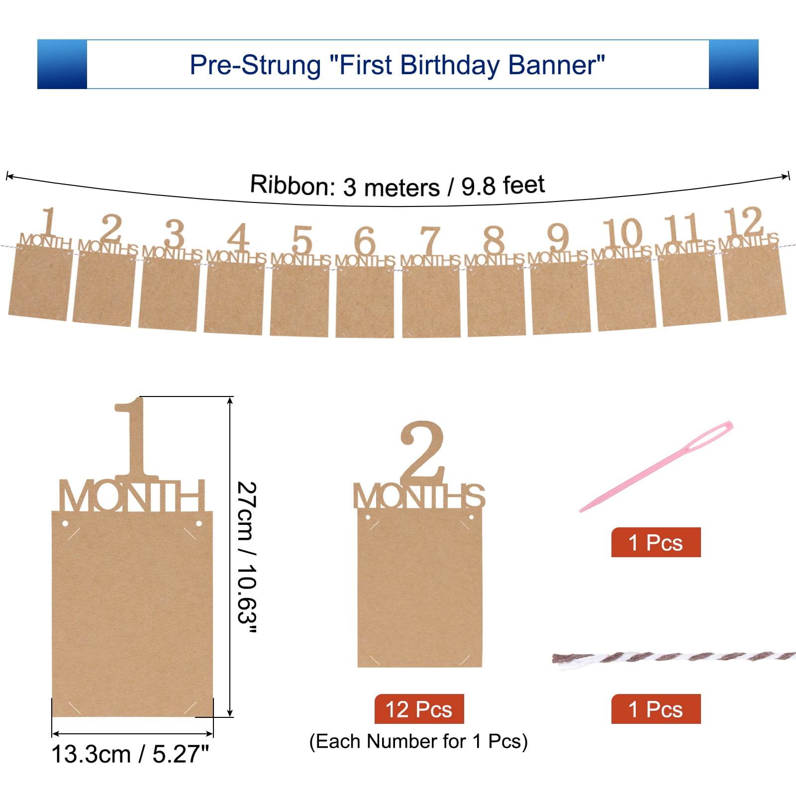 Unique Bargains Birthday Photo Banner 1 To 12 Months First Birthday Decor Beige