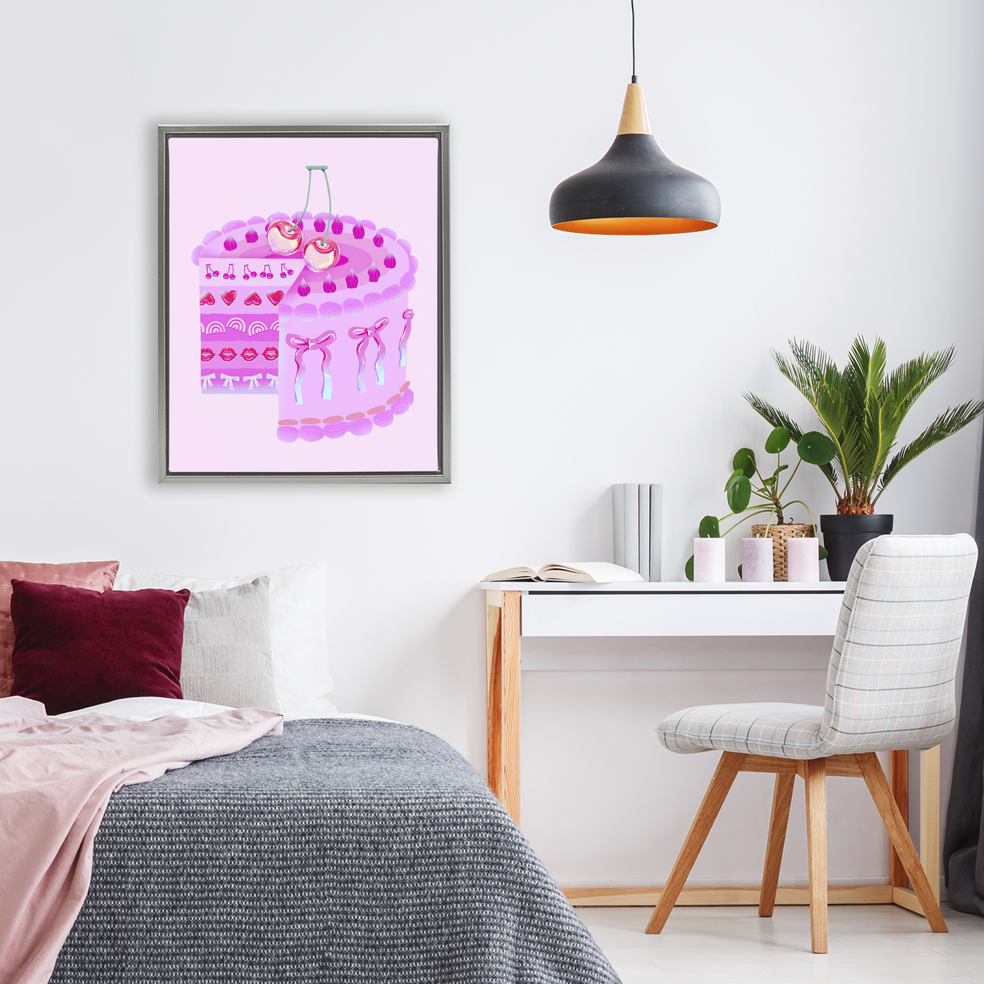 Stupell Industries Pastel Cherry Layered Cake Gray Framed Floater Canvas Wall Art, design by Ziwei Li