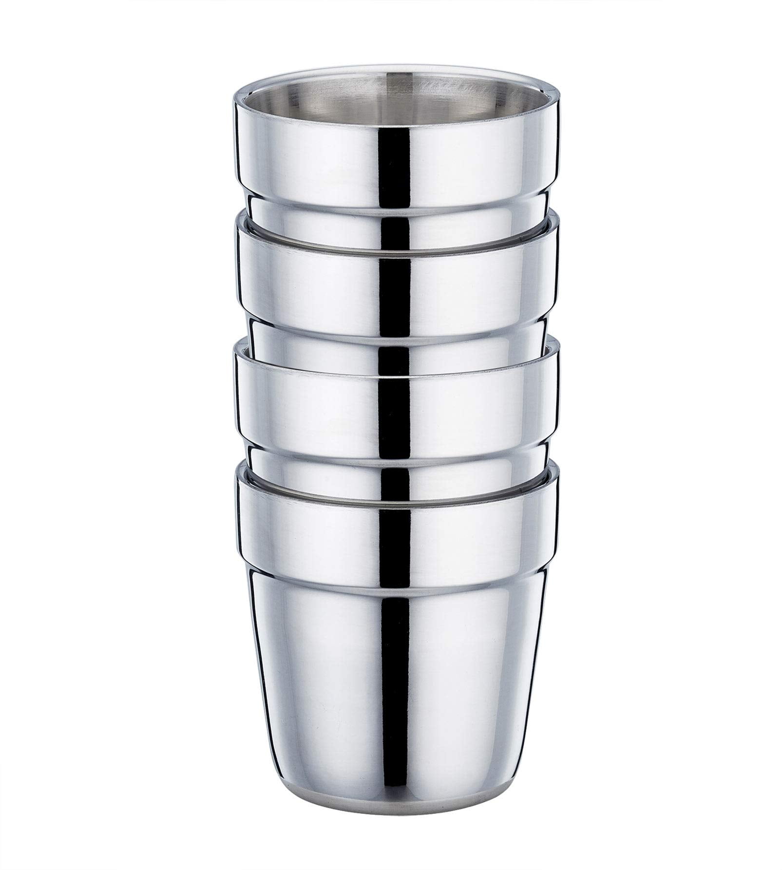 Espresso Cup Set of 4 Double Wall Stainless Steel Coffee Mugs Reusable Stackable Tea Cups Mirror Finish Dishwasher Safe 6 Ounce