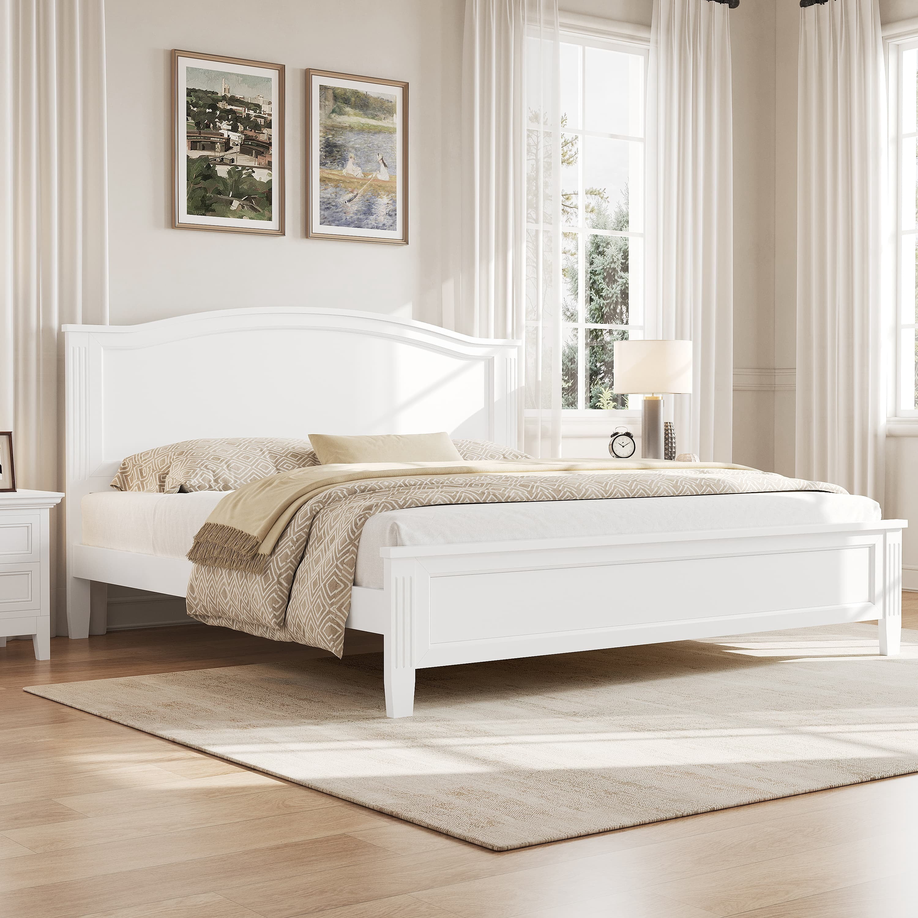 Euroco Wood King Size Wood Platform Bed, White