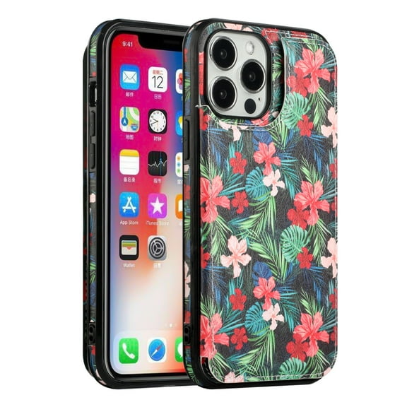 For Apple iPhone 11 (6.1") Foral Design Wallet PU Leather with [Two Magnetic Clasp] [Card Slots] Back Storage Flip Cover ,Xpm Phone Case [ Red Hibiscus Flower ]
