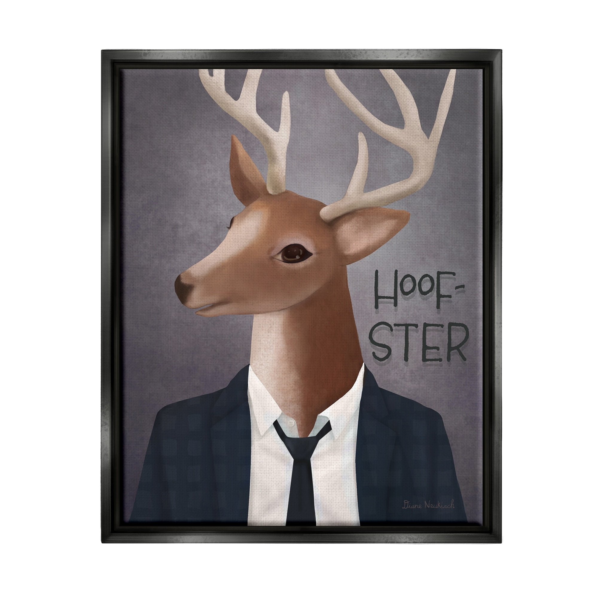 Stupell Industries Hoof-Ster Witty Deer Stag Wearing Suit Necktie Graphic Art Luster Gray Floating Framed Canvas Print Wall Art, Design by Diane Neukirch
