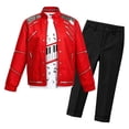 thumbnail image 7 of Halloween Costume Set Red Faux Leather Suit for Halloween Party Rock Star Role Play Dress Up Carnival Parade Show Red 110, 7 of 7