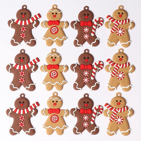 Gingerbread Man Ornaments, 12PCS Hanging Christmas Tree Decorations, PVC Material, Christmas Occasion