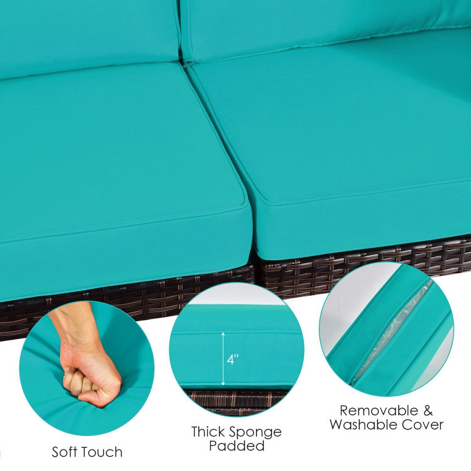 Aimee Lii 6 Pieces Patio Rattan Sectional Furniture Set with Cushions and Coffee Table, Outdoor Deck Furniture, Turquoise
