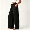 thumbnail image 4 of Tsivenald Womens Linen Wide Leg Pants Elastic Drawstring Waist Lightweight Breathable Summer Beach Casual Trousers, 4 of 7