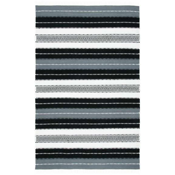 SAFAVIEH Striped Kilim Emma Striped Polyester Area Rug, Black/Ivory, 8' x 10'
