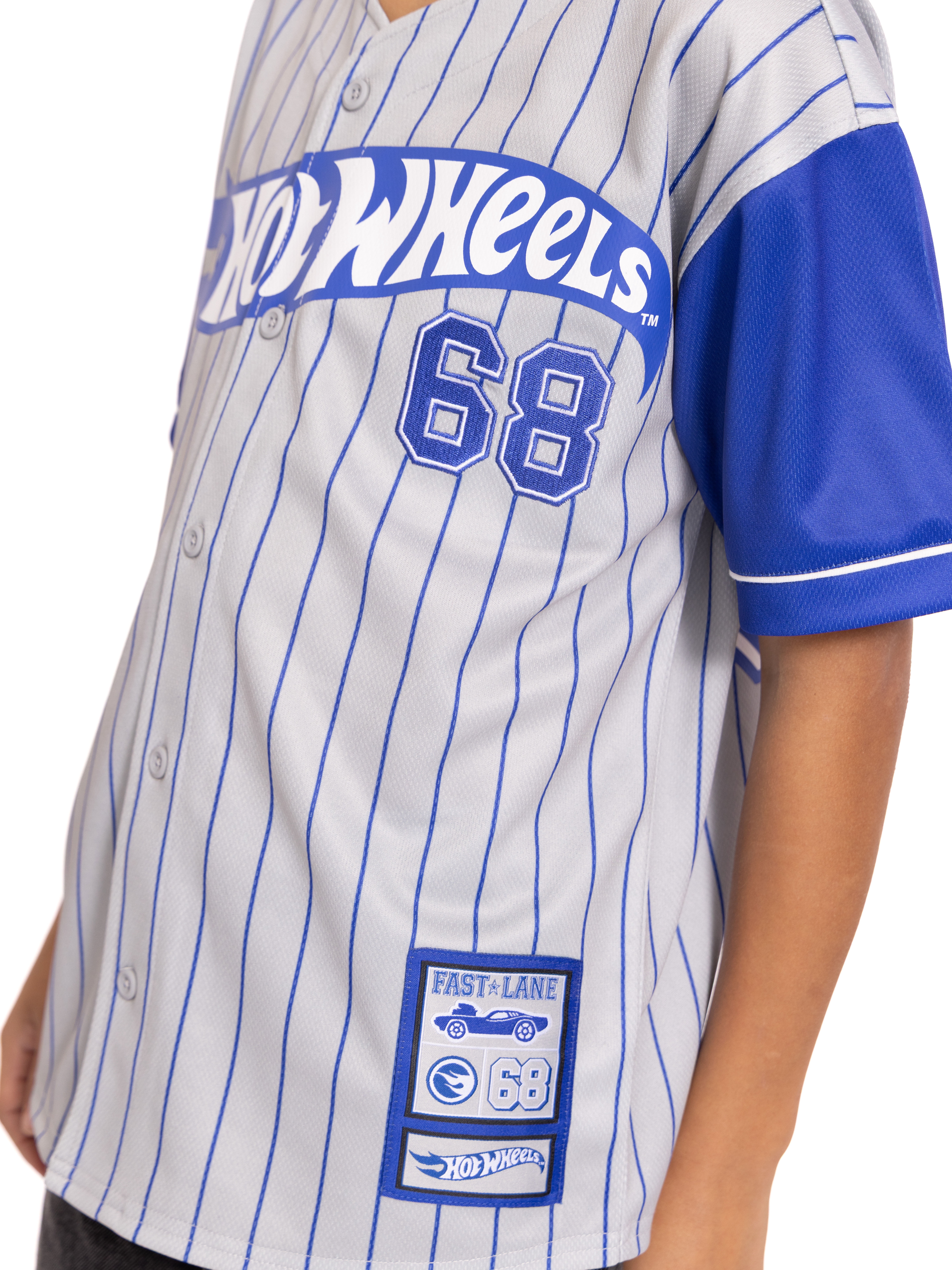 Hot Wheels Boys Graphic Baseball Button Down Jersey with Short Sleeves, Sizes 4-12