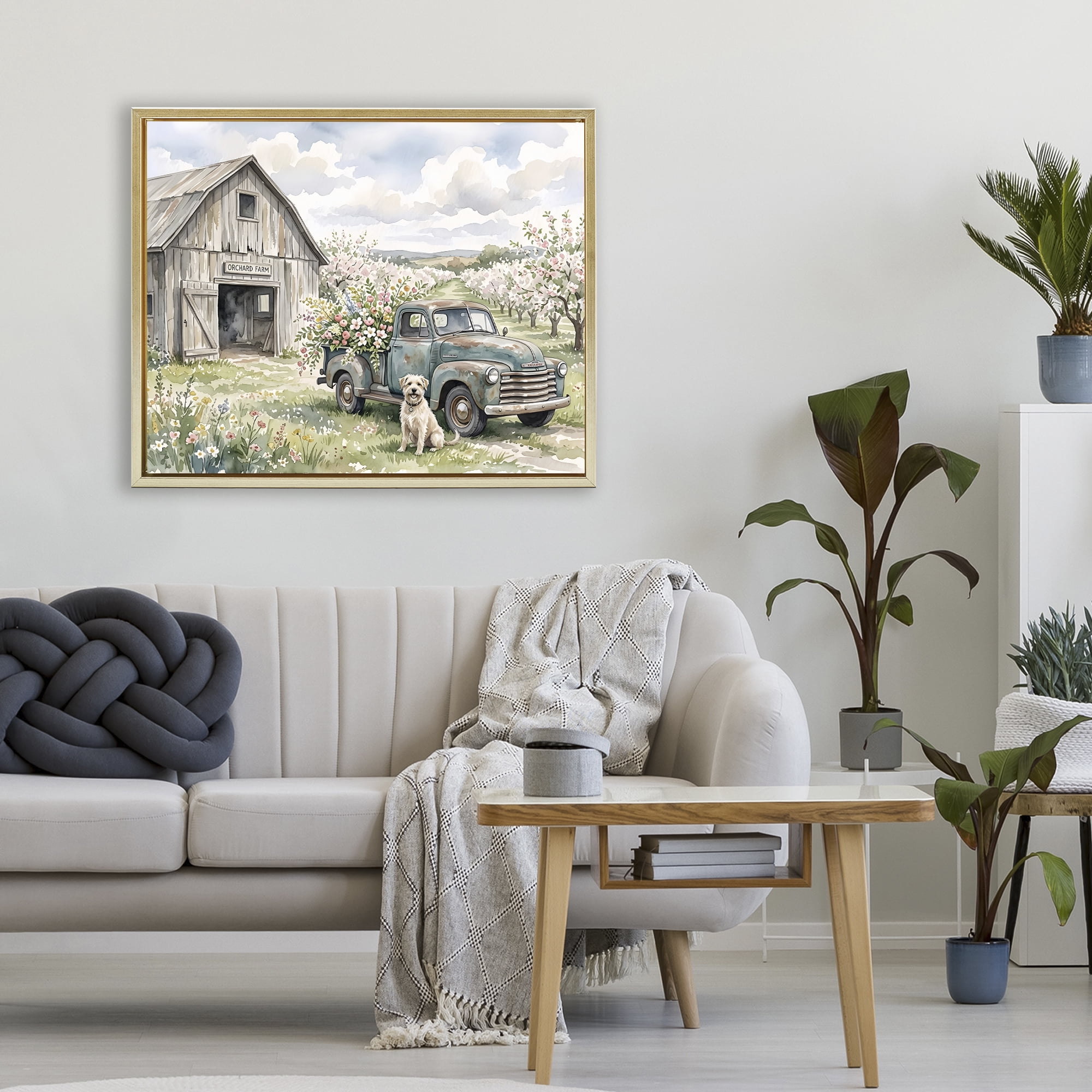 Stupell Industries Spring Orchard and Truck Gold Framed Floater Canvas Wall Art, design by Tabz Jones