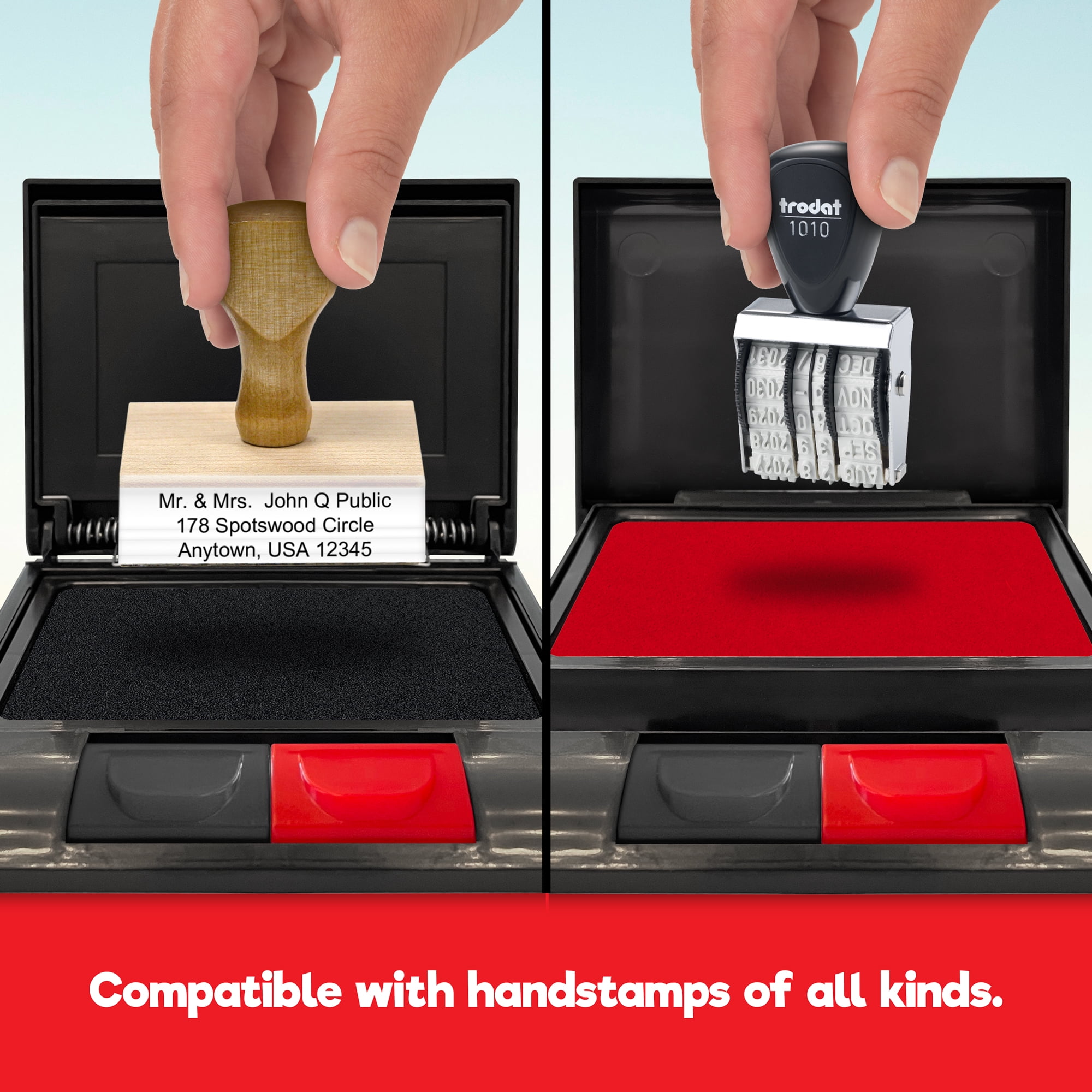 Stamp-Ever Traditional Felt Stamp Pads, Red, Black, with Ink Refills