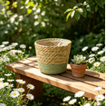 thumbnail image 5 of Lilixerw Woven Planter Basket, Green Medium 6.88x4.72x5.51 inch Lined Flower Pot Cover, Storage Basket for Indoor Outdoor Office Balcony Decoration, 5 of 8