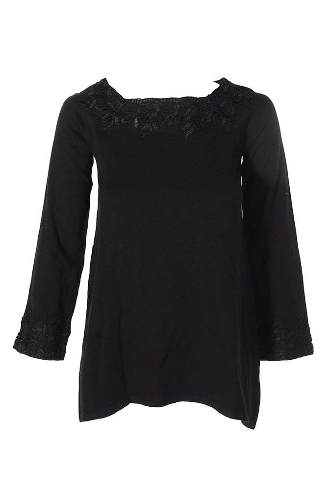 Style & Co. - Style & Co Petite Black Lace-Trim Sweater Tunic PL ...